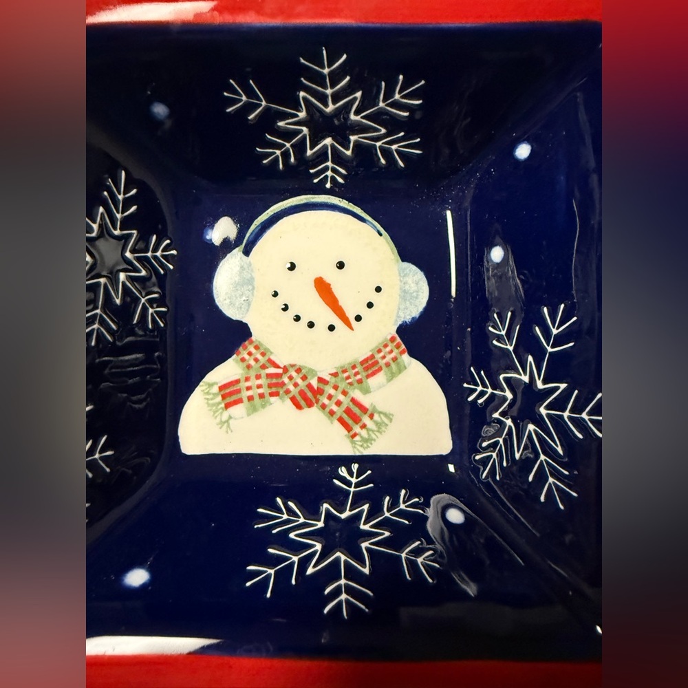 Snowman Holiday Dish Set with Red and Blue Accents - Picture 5 of 6